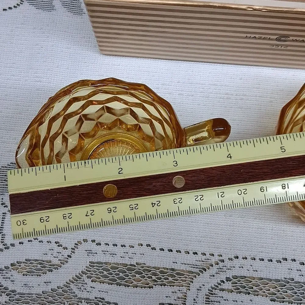 Vintage amber glass creamer and sugar set‎ -cubist depression glass